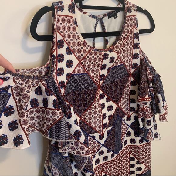 PaperMoon Patterned Cold Shoulder Ruffle Sleeve Mini Dress Large - Picture 3 of 11